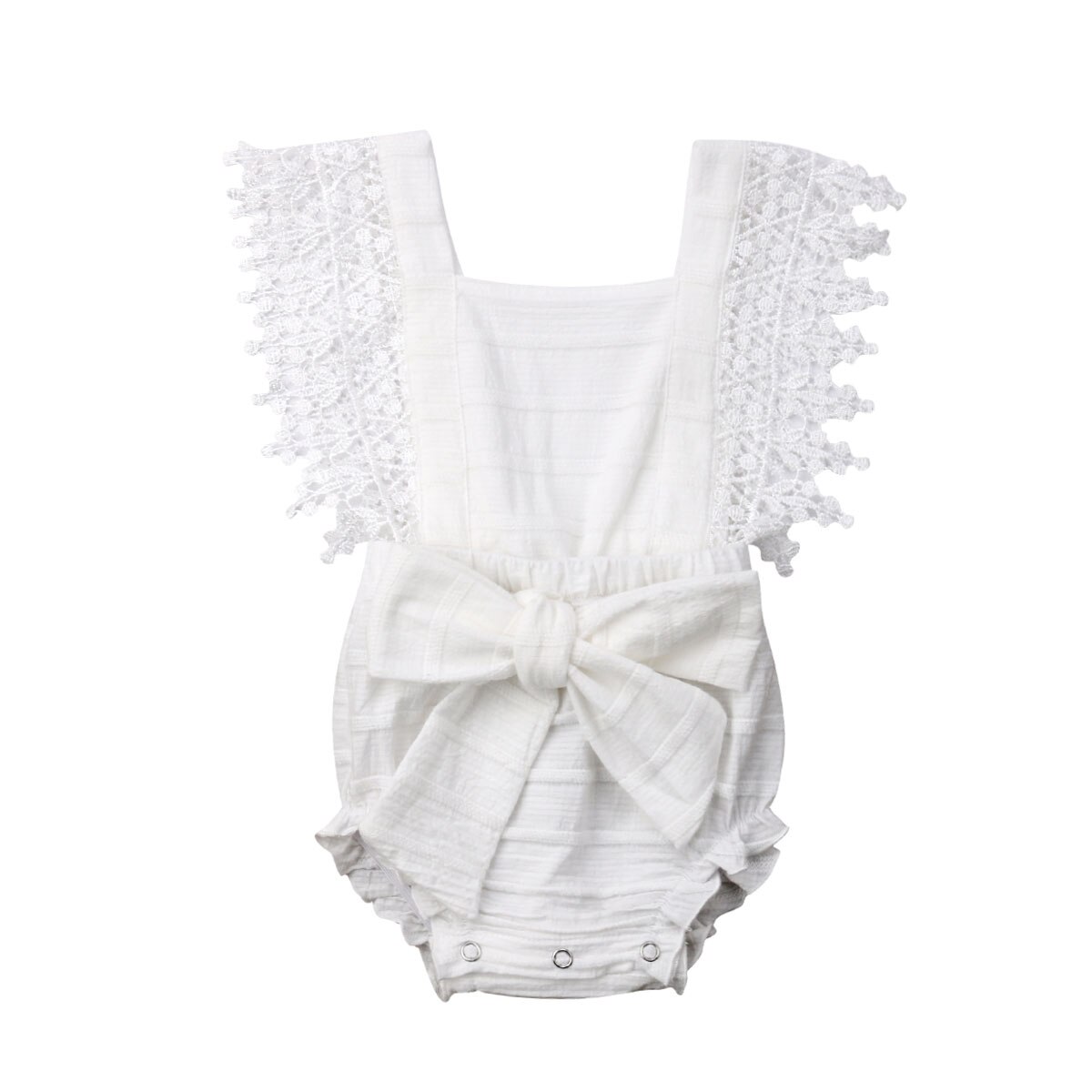 0-18M Nieuw Zomer Mooie Peuter Baby Meisjes Jongens Romper Lace Mouwen Effen Strik Jumpsuits Kleding: WHITE / 18m