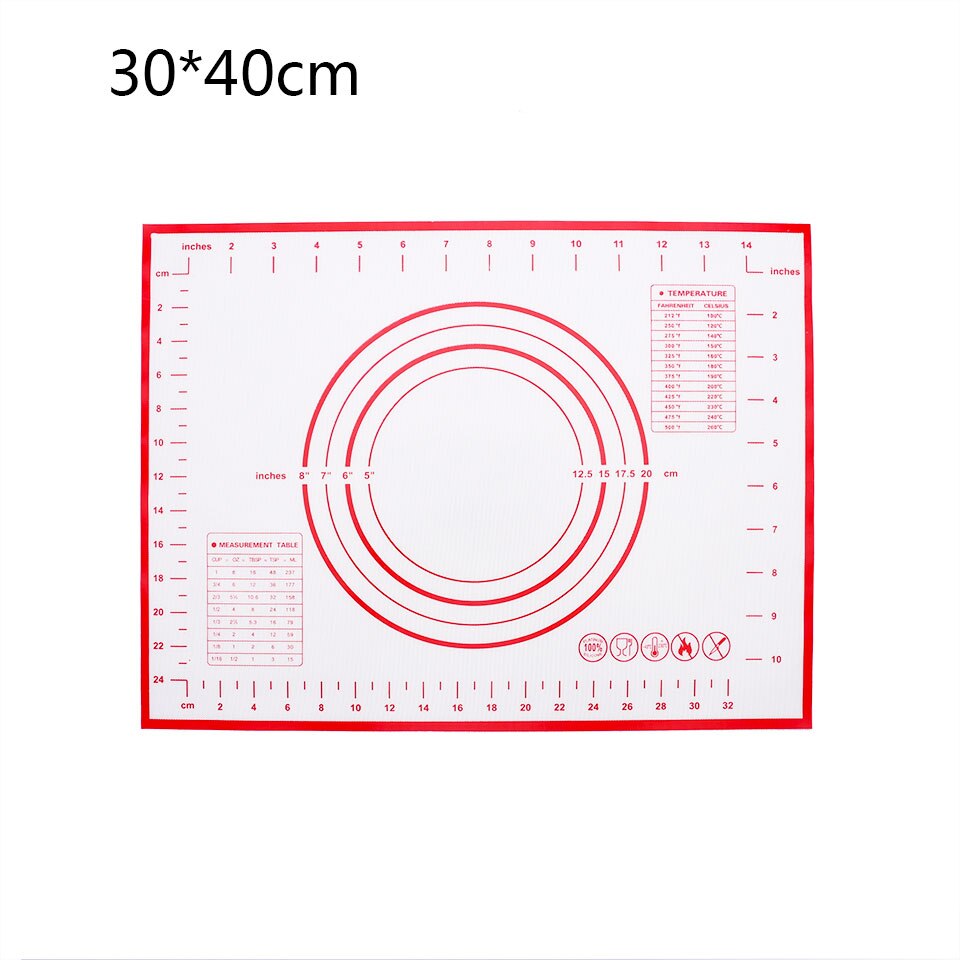 Large Size Silicone Baking Mat Sheet Non Stick Kneading Pad With Measurement Fondant Mat Fiberglass Rolling Dough Pad Oven Liner: 40x30cm Red