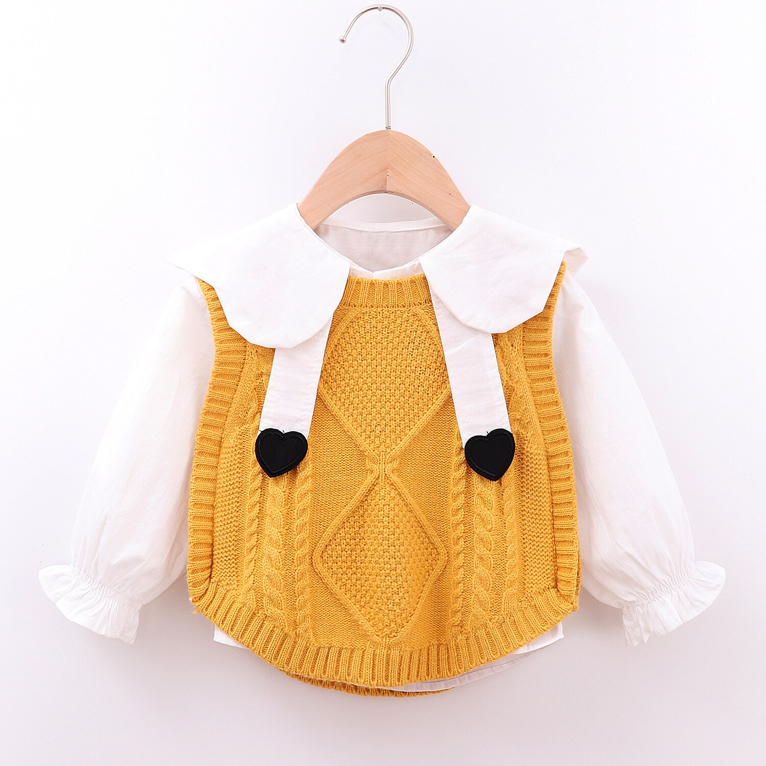 Ropa para niñas pequeñas, blusas blancas + Chaleco de punto, 2 piezas, Tops de manga larga, disfraz para recién nacidos: Yellow / 24 meses