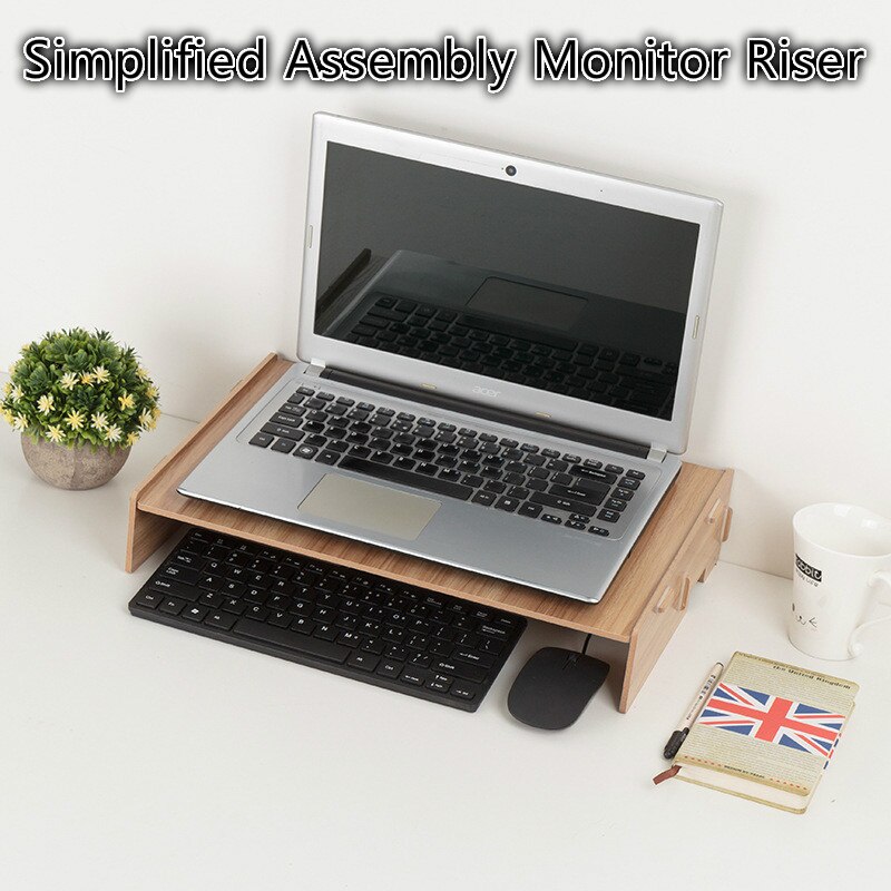 Support Pour écran En Bambou Avec Rangement - 107 Cm De Large - Portes Coulissantes - Rehausseur Moniteur Ergonomique - Pour Bureau à Domicile