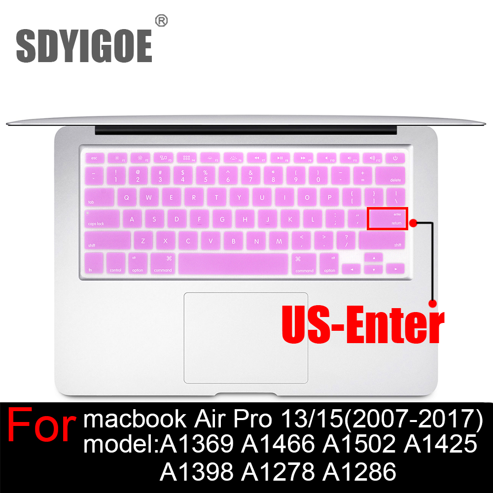 Laptop keyboard cover For macbook Pro13 Retian A1502A1425 15Pro A1398 Air13 A1466 A1369 Silicon Keyboard Cover protective film: US-purple