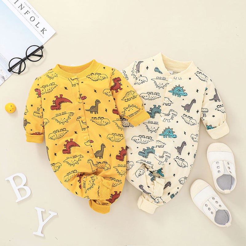 Lente &amp; Herfst Baby Meisje Romper Cartoon Dinosaurus Pasgeboren Kleding Jongens Rompertjes Katoen Met Lange Mouwen Baby Kleding 3-18 maanden