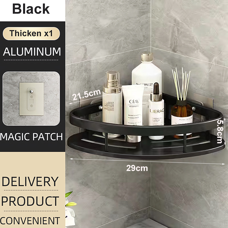 Bathroom Shower Corner Shelf Rack Shower Gel Bottles Facial Cleanser Holder Bath Triangular Adhesive Shower Caddy Basket Shelves: Gold