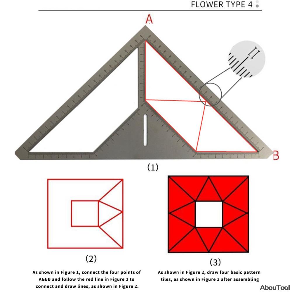 Localizador de drenagem de piso 20x20cm, régua triangular de azulejo de aço inoxidável, padrões de drenagem de chão, régua de posicionamento, ferramenta de medição de pedreiro