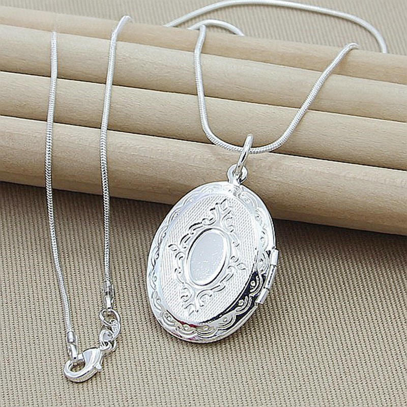 Zilveren ketting 925 zilveren sieraden ronde foto medaillon hanger ketting bedels kettingen slangenketting N313