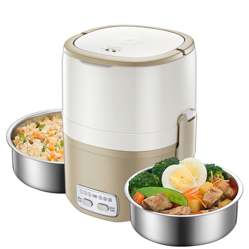 Multi Function Office Mini Cooker 270W 1.5 L Double Layer Stainless Steel Bowl Electric Lunch Box