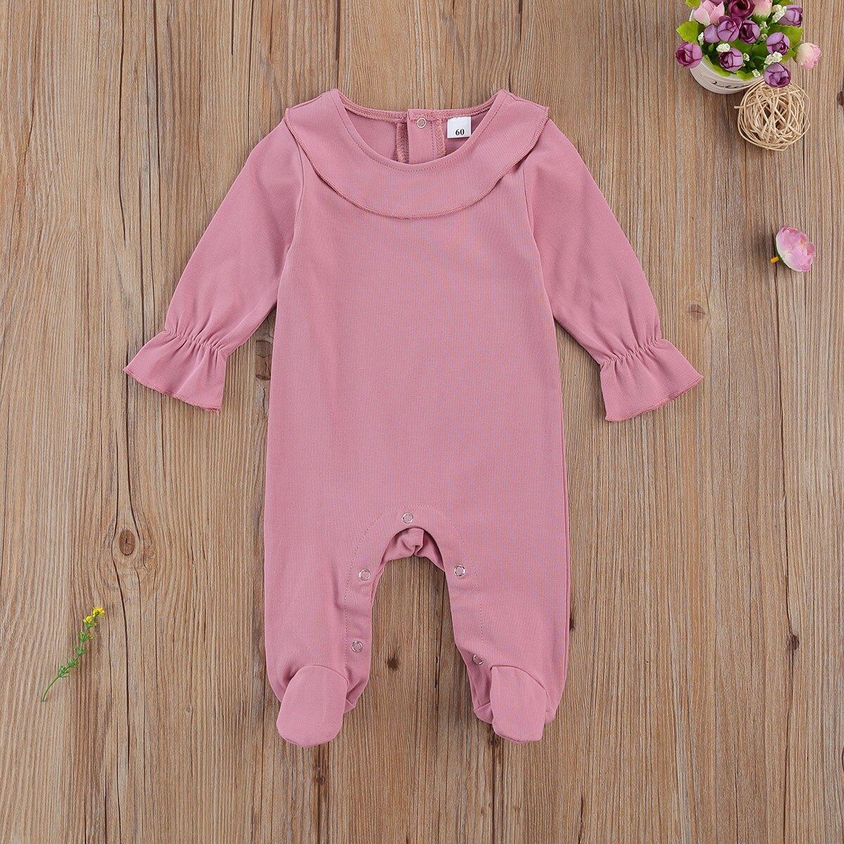 Focusnorm Baby Baby Meisjes Jongens Footies Rompertjes 6 Kleuren Solid Lange Mouwen Knop Herfst Winter Jumpsuits