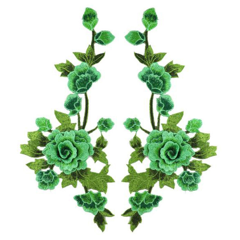 1 par de parches de tela bordados con flores para mujer, apliques de decoración de tela, estilo chino, 35x15CM: Zinc envejecido