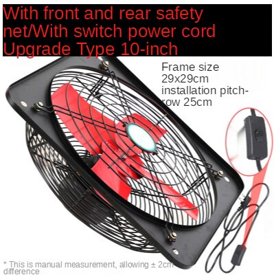 10inch Powerful Industrial Ventilation Extractor Metal Axial Exhaust Commercial Air Blower Fan for Kitchen Bedroom: EU