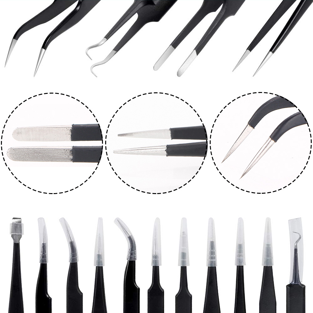 Tweezers Set Precision Anti-static Stainless Steel ESD Tweezers for Mobile Phone Watch Camera Laptop Hand Repair Tools Clip