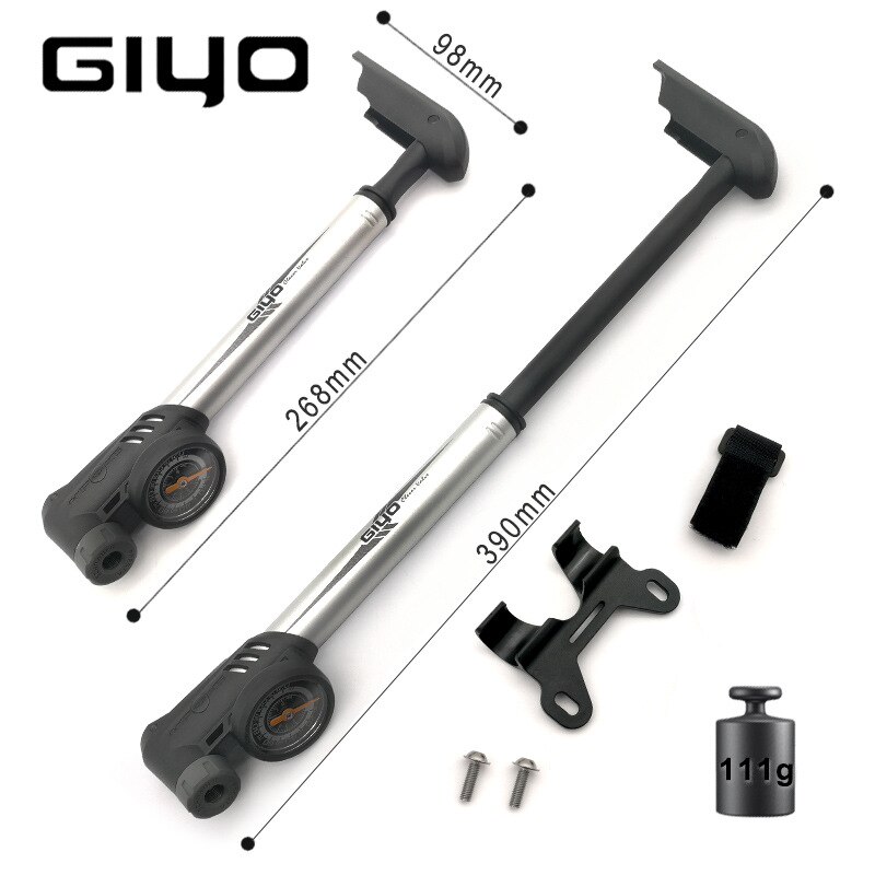Giyo draagbare mini mtb fietspomp met manometer 120 psi hogedruk handpomp voor fietsen, fietsbandenpomp gp -43ca
