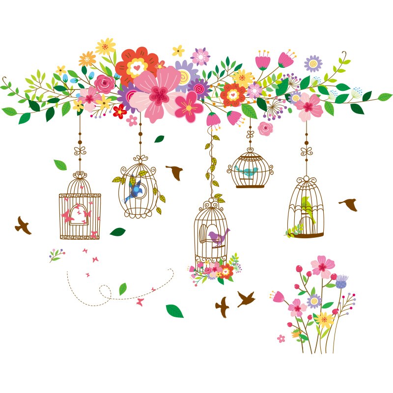 [SHIJUEHEZI] pegatinas de pared de dibujos animados para niña, pegatinas de pared DIY con forma de jaula de flores para niños, dormitorio, habitación de bebé, guardería, decoración del hogar