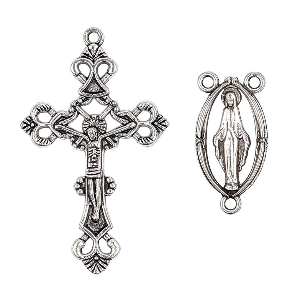 10 Sets Rozenkrans Kruis En Center Sets Voor Rozenkrans Kralen Ketting Maken, legering Crucifix Cross Hangers En Virgin Links Loodvrij: 10set without box