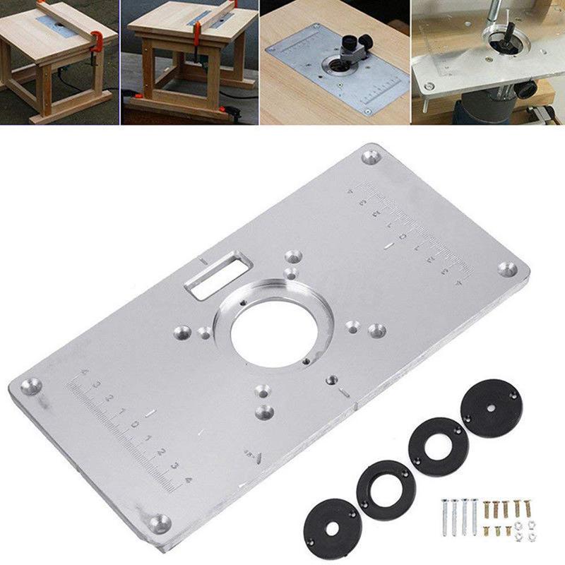 Router bordplade 700c aluminium router bordindsatsplade  + 4 ringskruer til træbænke , 235mm x 120mm x 8mm(9.3 tommer: Default Title