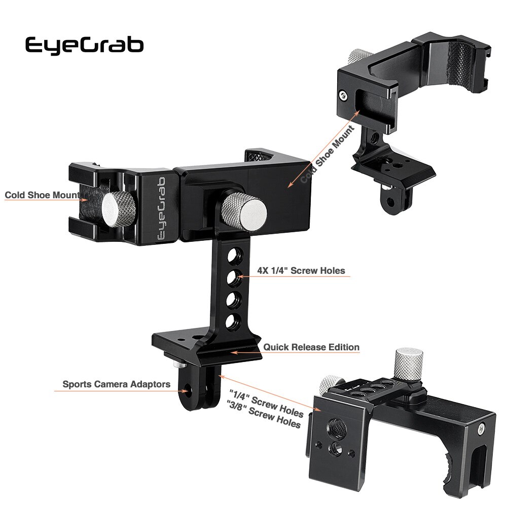 Eyecrab Noir En Métal de de Support de Trépied De Téléphone Caméra de Diffusion Support Réglage Sport Caméra Adaptateur Porte-Agrafe Vertical D40