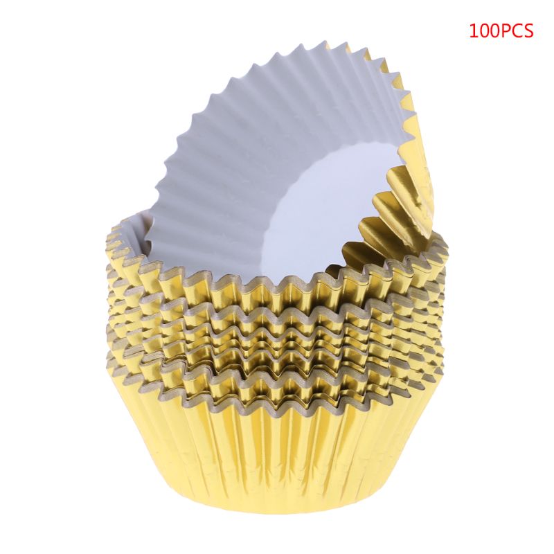 100PCS Paper Cupcake Cup Aluminium Foil Muffin Baking Cups Liners Cupcakes Case: golden
