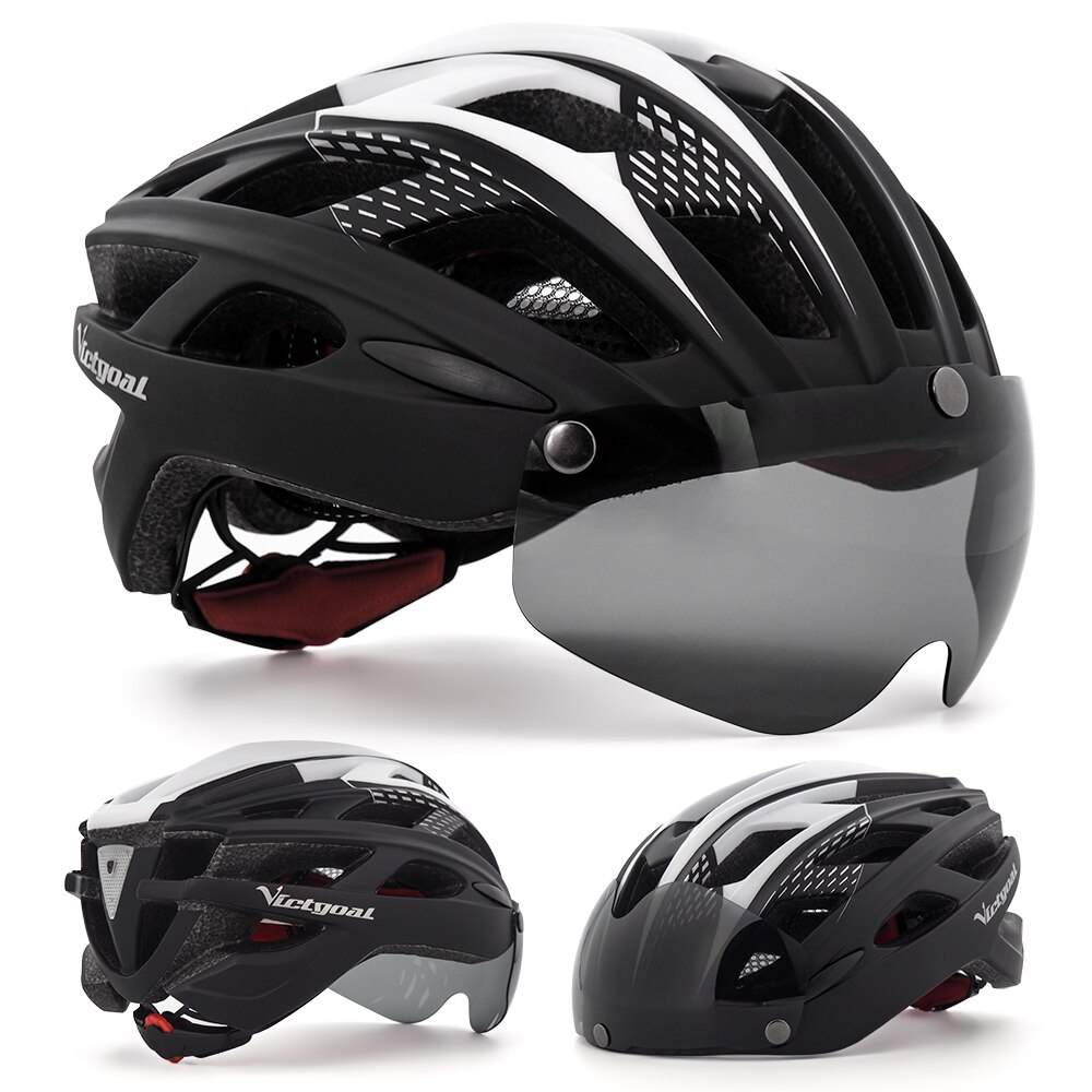 Fahrrad Helm Erwachsene Männer Frauen mit Magnetische Brille Sonnenblende Fahrrad Helm mit Hinten Led Licht Einstellbar für Rennrad radfahren: VA103-Black