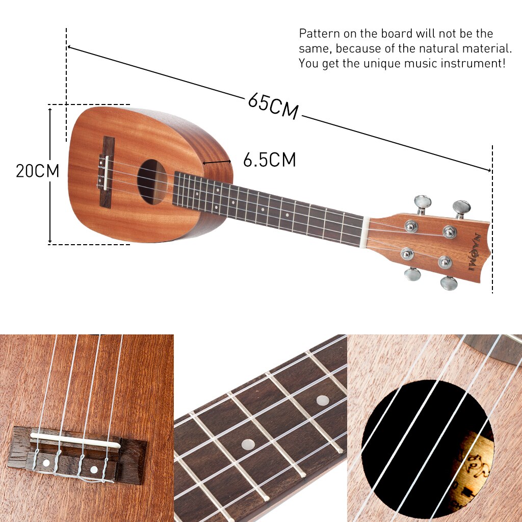 NAOMI Tenor Ukulele 26 "con forma de piña Tenor Ukulele Sapele Ukelele mate estudiante chico Ukelele principiante Ukelele