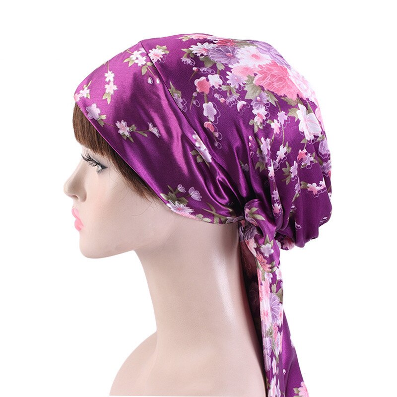 Print afrikansk hatt mjuk satin huvudduk sovmössa turban huvudskydd motorhuv huvudbonader för kvinnor headtie hijab kepsar: 1
