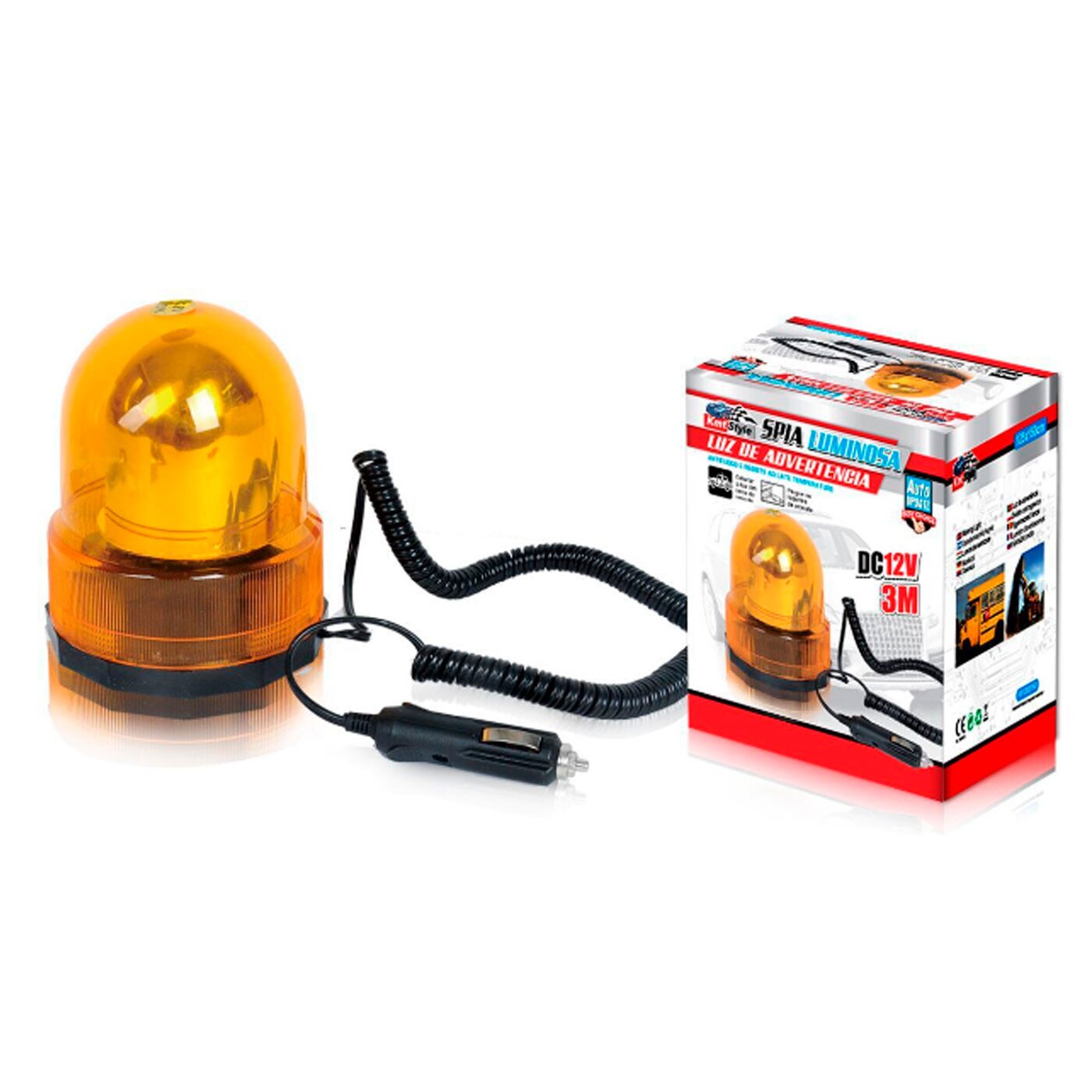 Luz rotativa de advertencia magnética 12 V, 15 x 12,5 cm, faro, foco de emergencia ámbar para mechero de camión, tractor, excav