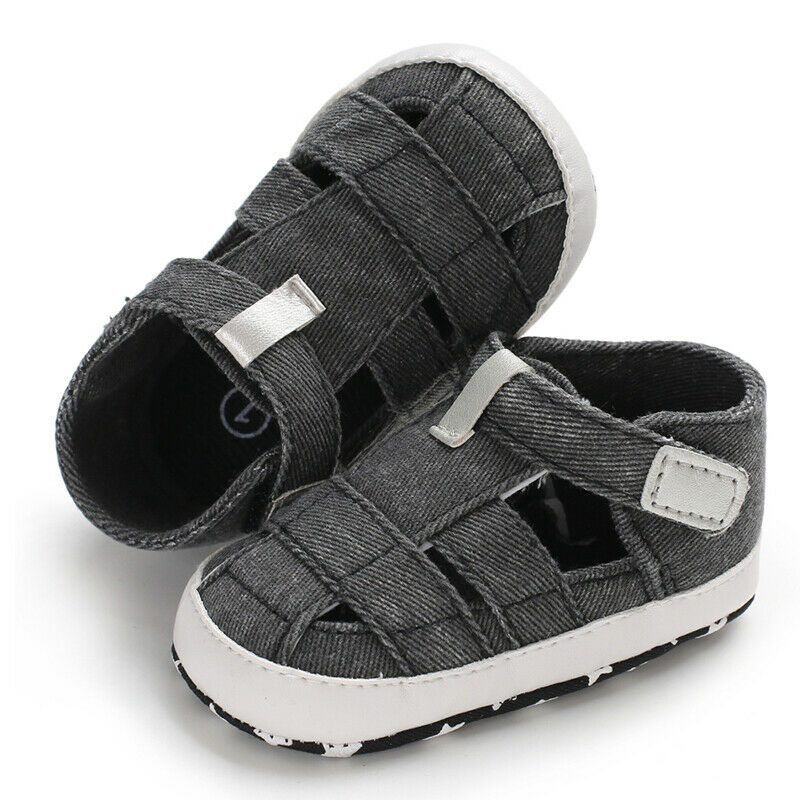 Mode Baby Sandalen Peuter Baby Holle Zachte Crib Zool Canvas Schoenen Meisjes Jongens Kids Zachte Crib Prewalker Sandalen Klompen: Black / 0-6 months