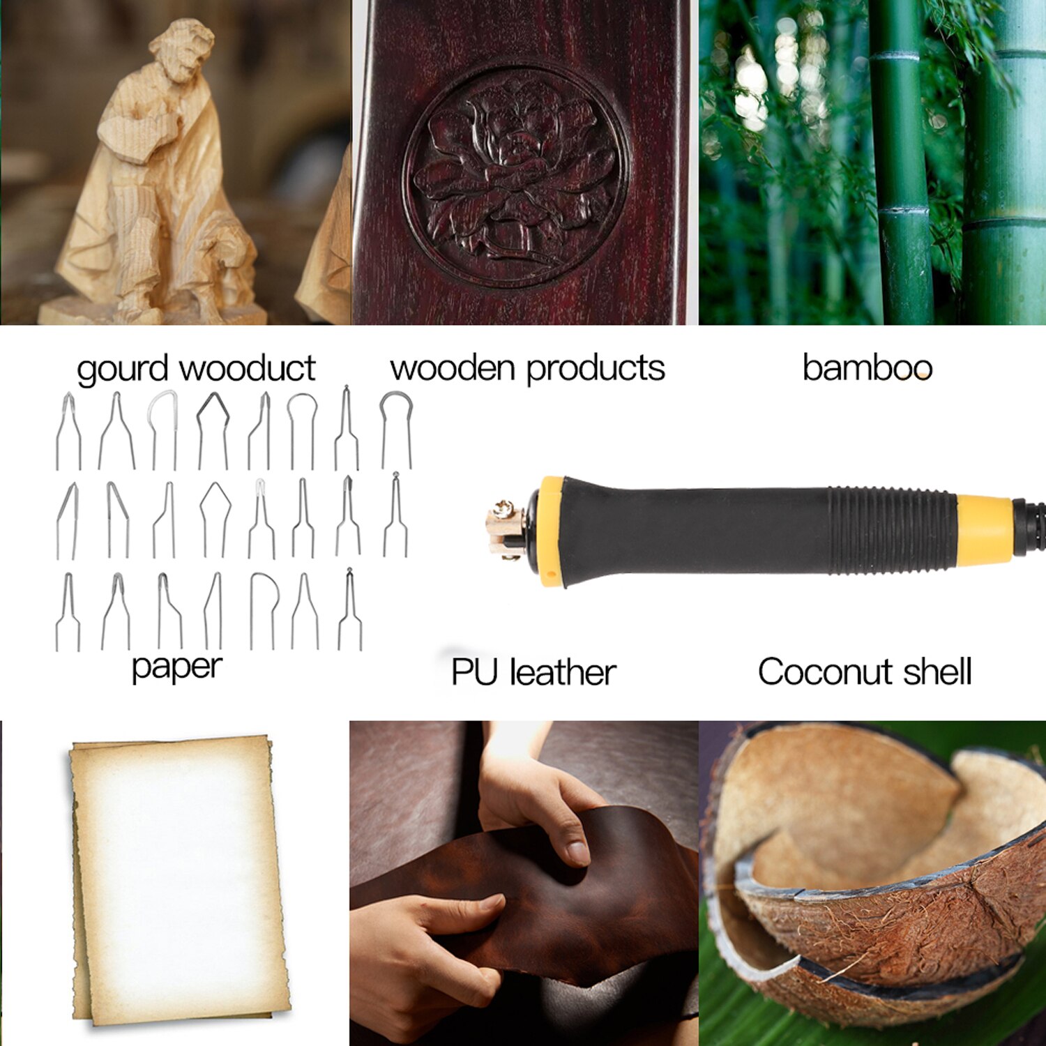KKMOON Multifunctional Electric Gourd Wooden Pyrography Machine Pointer Instrument with 23pcs Welding Wire Heads 2 Handles