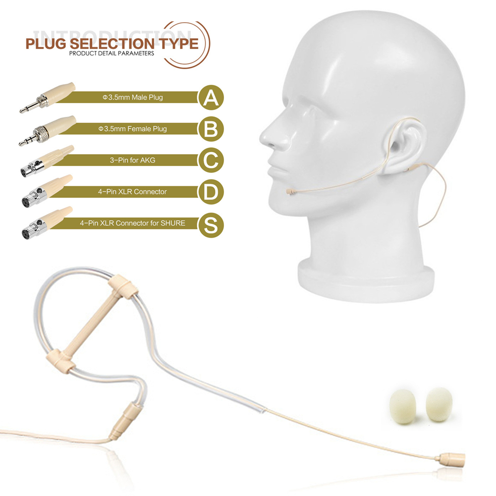 Beige enkele oorhaak Headsetmicrofoon Hoofdmicrofoon Handenvrije bediening 3,5 mm 3-pins 4-pins XLR-stekker met microfoonhoes