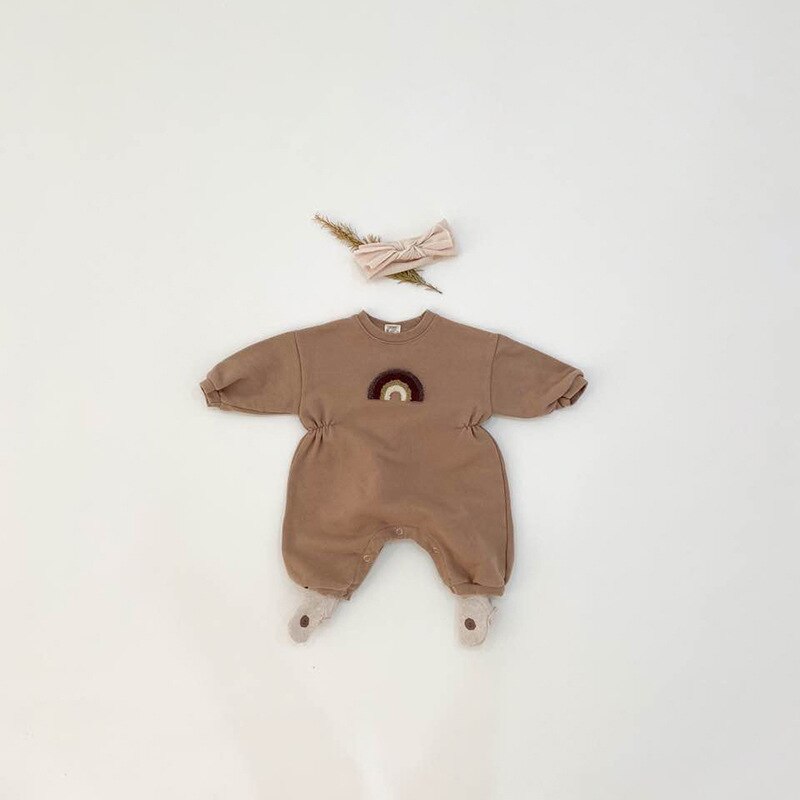 Pelele grueso y cálido para bebé recién nacido, ropa de invierno, forro de Cachemira, mono de manga larga de arco iris: brown / 12M   80cm