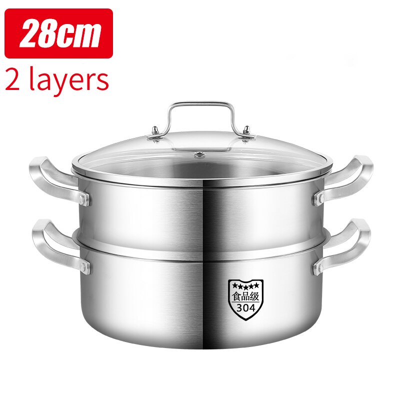 House Kitchen Steam Pot Soup Pot Stainless Steel Pot Multi-function Cookware Pot Multi-layers Pot: 28cm-Two Layer