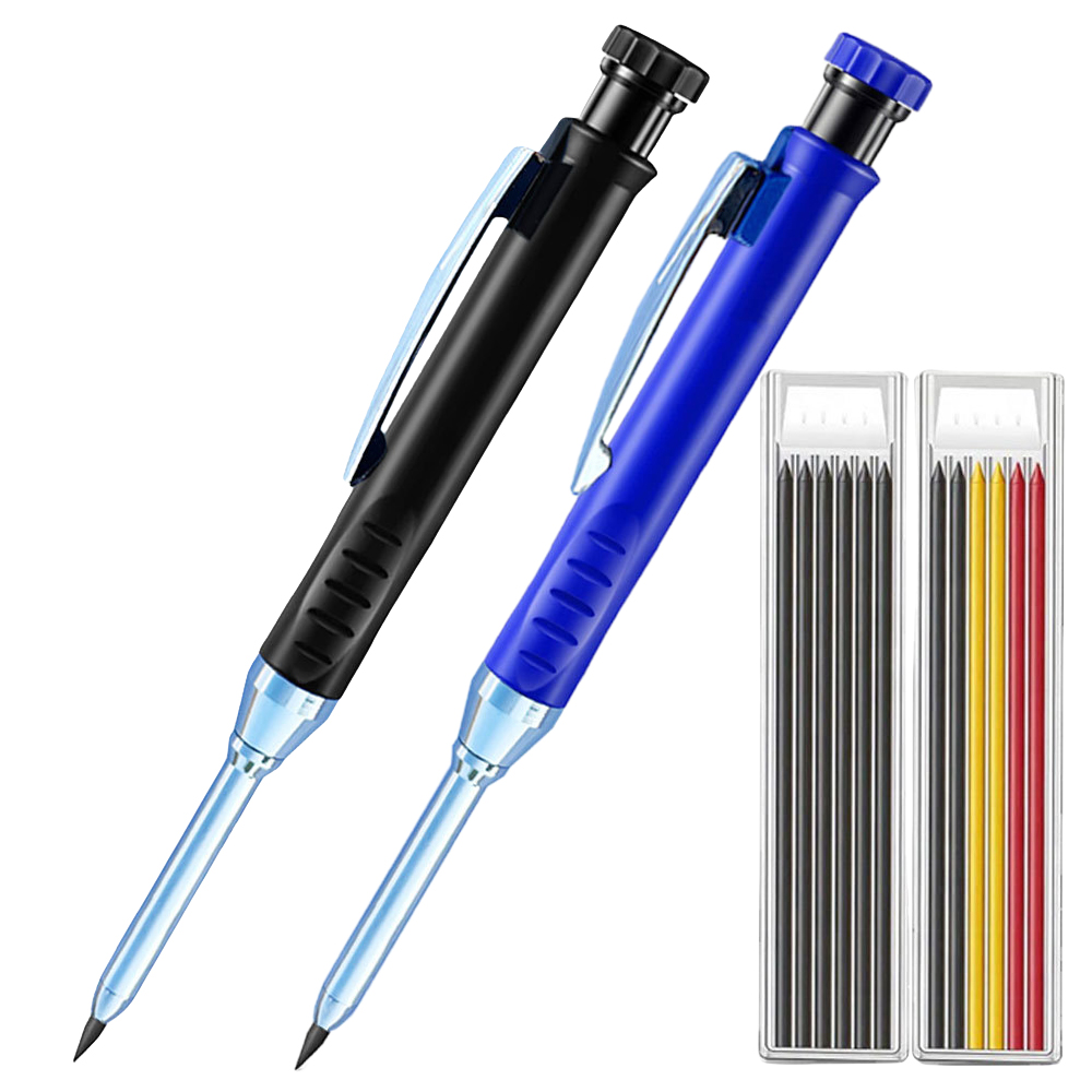 1-4- pack 2.8mm solida mekaniska pennor för snickare med vässare för träbearbetning och konstruktion, långt huvud, stationärt material: Blandad färg