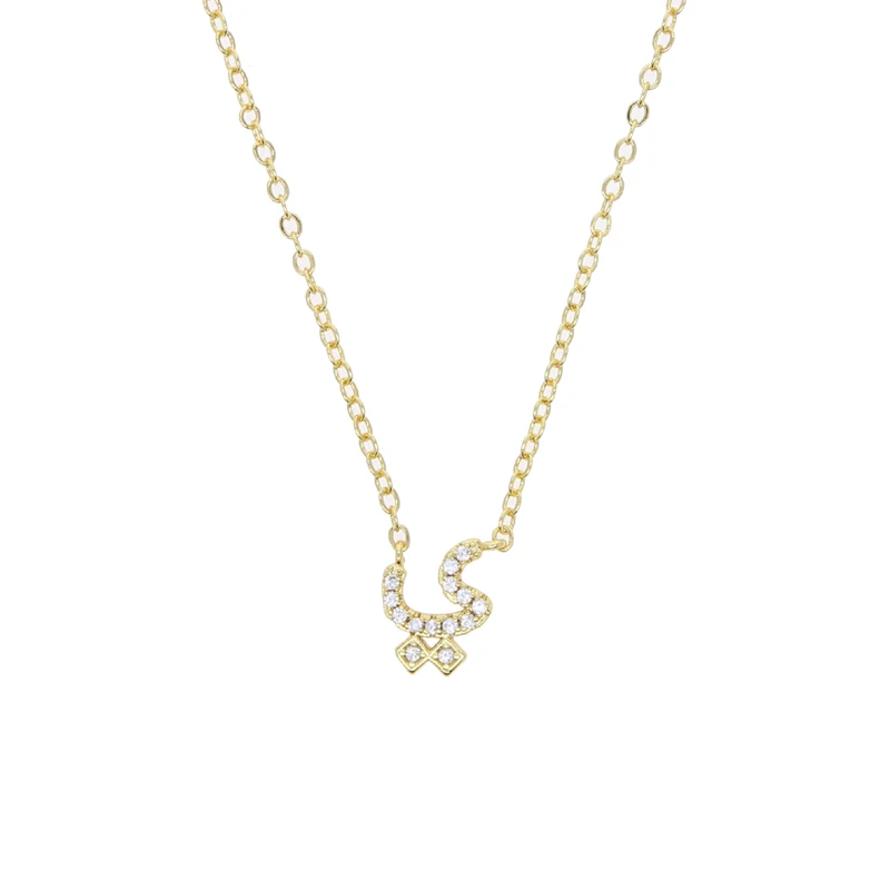 Collier alphabet lettre arabe pour femme, documents en or, bijoux minimaux, micro pavé, 5A CZ, mignon, ,: Or foncé