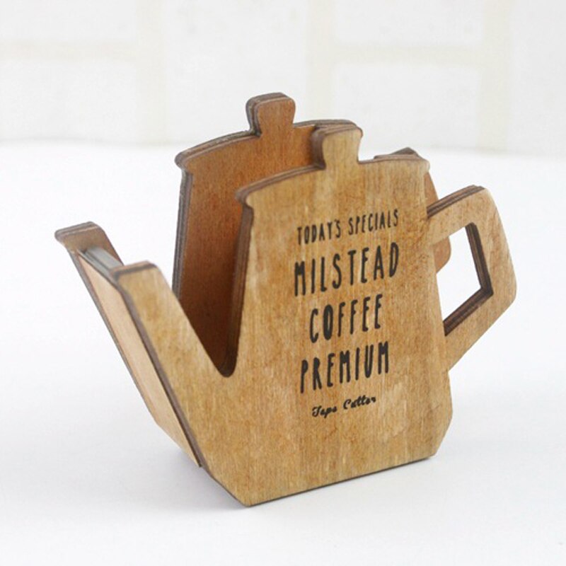 tape dispenser Transparent tape cutter retro coffee pot shape wood adhesive tape machine tape for sealing packing machi