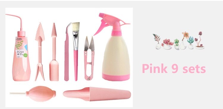 Bouteilles d'arrosage plantes miniatures | Mini ensemble d'outils à main de jardinage multifonctions plantes succulentes, outils de jardinage: Pink 9pcs