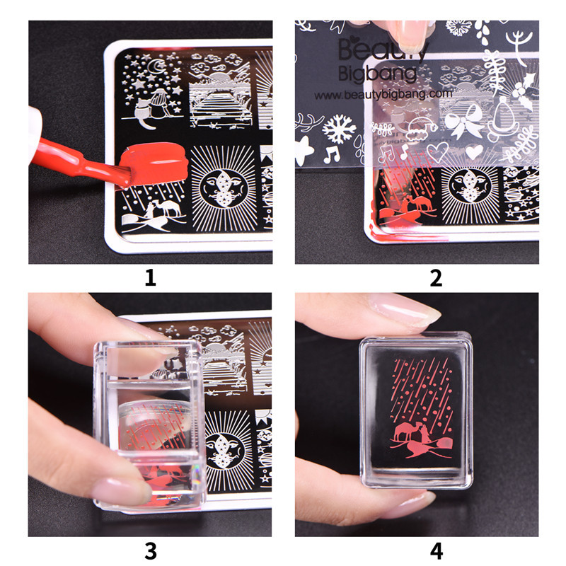 BeautyBigBang 1 Set Rectangle gelée Silicone ongles Stamper poignée claire manucure timbre modèle outils Stamper pour estampage Arts