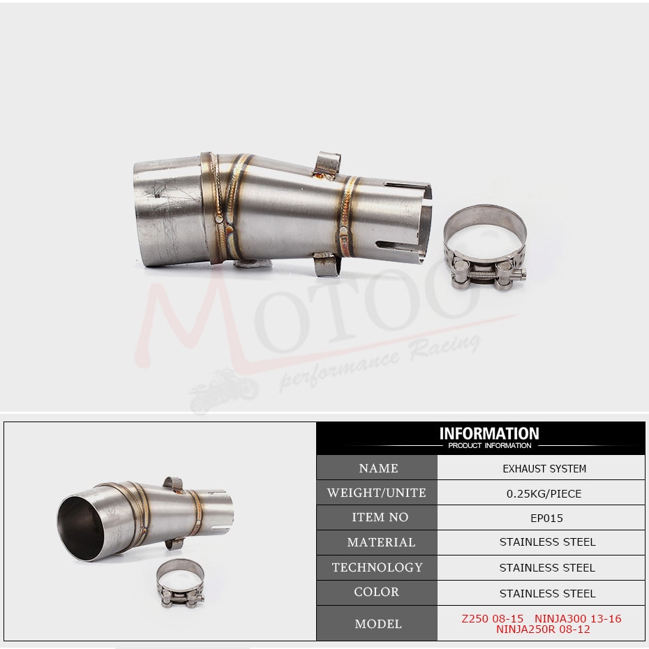 Motorfiets uitlaat middenpijp verbinding demper voor kawasaki  z250 z300 ninja 250r ninja 250 ninja 300 verbindingspijp