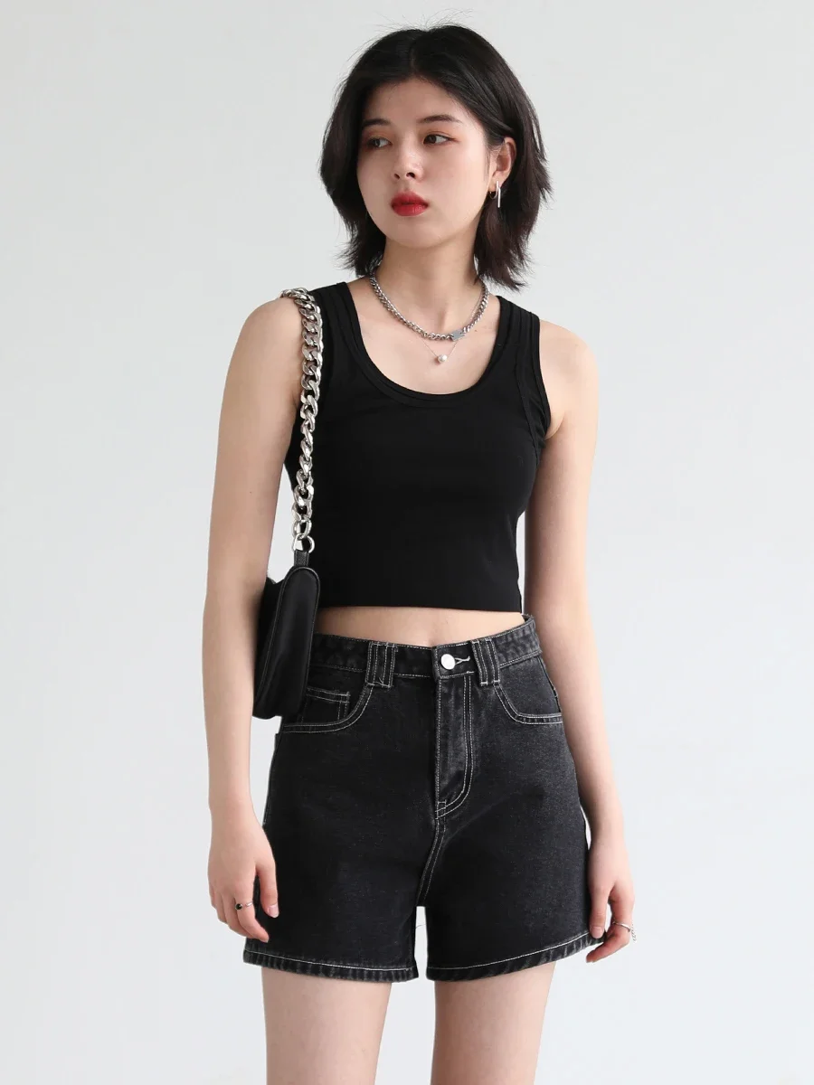 CHIC VEN Women Tank Top Camisole Solid Slim Fit Short U-neck Suspender Vest Crop Tops Women Summer Basic Elastic
