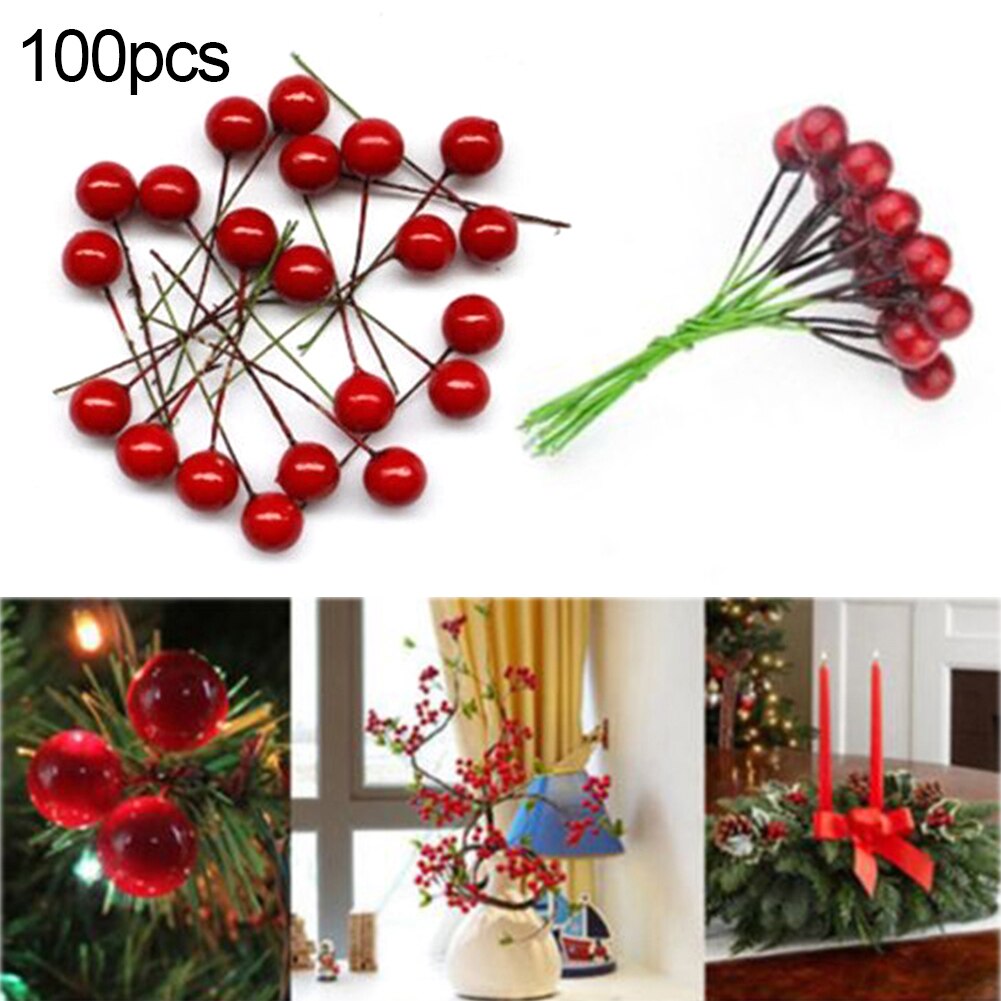 100Pcs Foam Christmas Tree Artificial Fruit Small Holly Berry Toy Party Decor