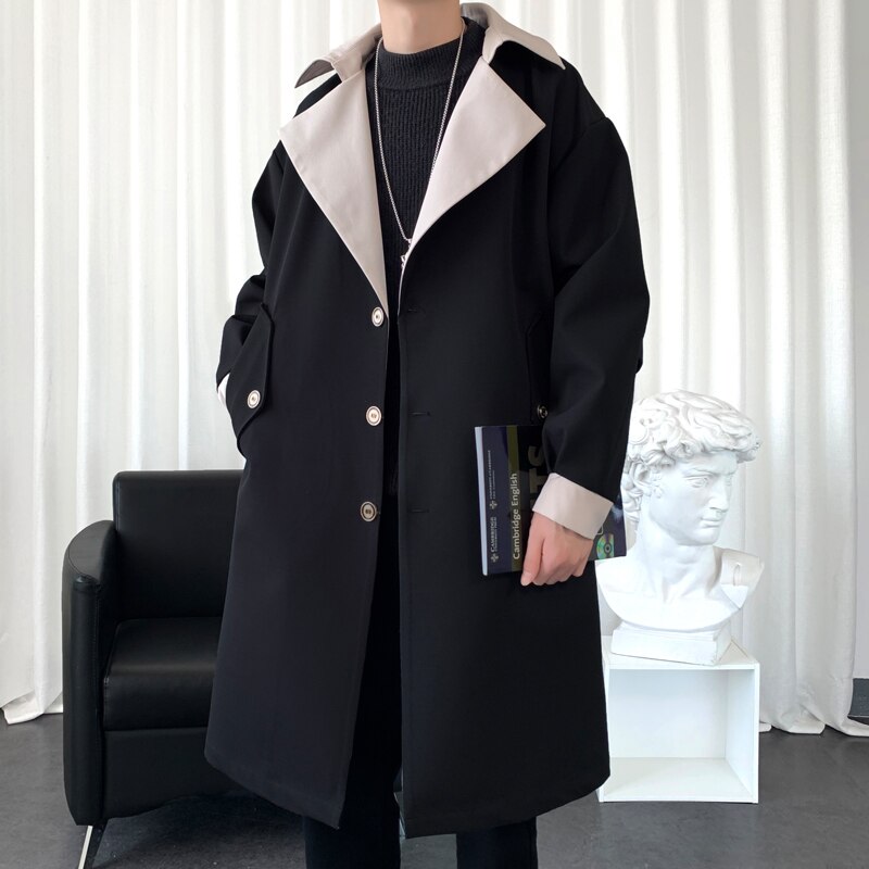 Trench-coat décontracté à capuche pour homme, manteau Long de , veste d&#39;automne à capuche, vêtements coupe-vent pour homme, collection printemps 2022: Black / L