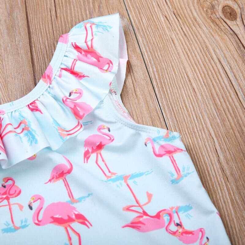 Bañador de dibujo de flamenco para niña, traje de baño con volantes para bebé, ropa de playa