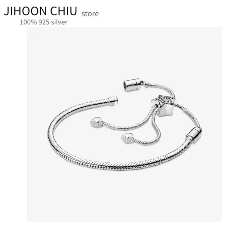 Original Pando charm chain Snake bracelet 100% 925 sterling silver bracelet for women's classic DIY jewelry