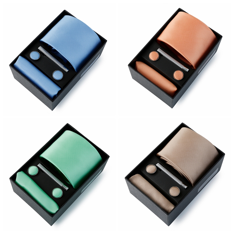 Cravate de mariage pour hommes, couleur unie, en soie, poche carrée, coffret de luxe de styliste pour hommes, accessoire de mariage