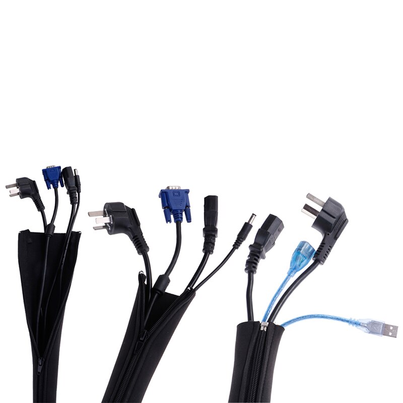 1Pc DIY neoprene cable management sleeve zipper wrap wire hider cover organizer