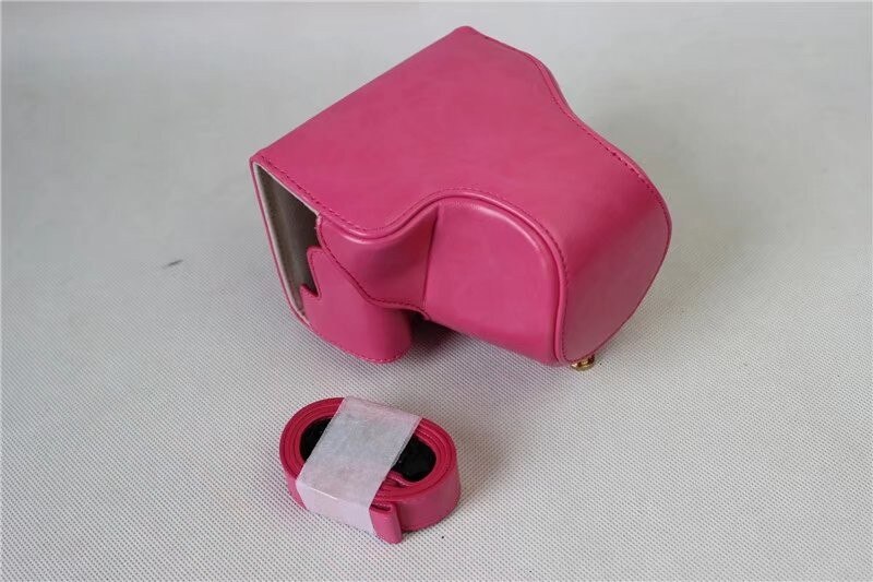 Étui en cuir pu pour appareil photo canon eos  m6, eosm 6, eosm 6 15-45mm housse de protection pour objectif avec sangle: Rouge
