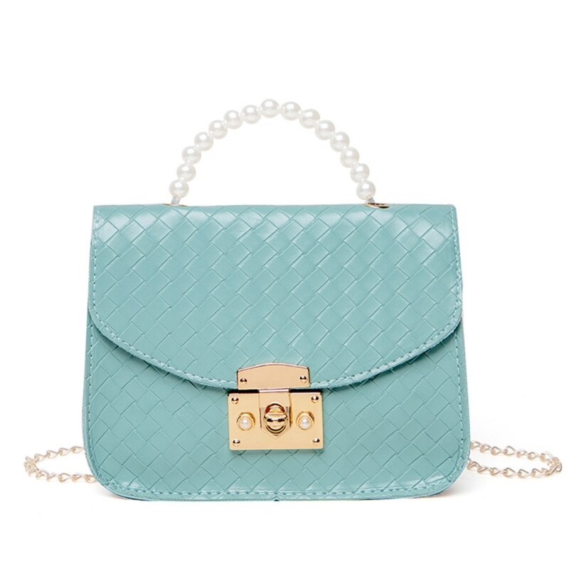 Pu-leder-schultertaschen für damen, schlangenleder-mini-geldbörse, retro-quadrattasche, ketten-umhängetasche, handtaschen mit perlengriff: Grün