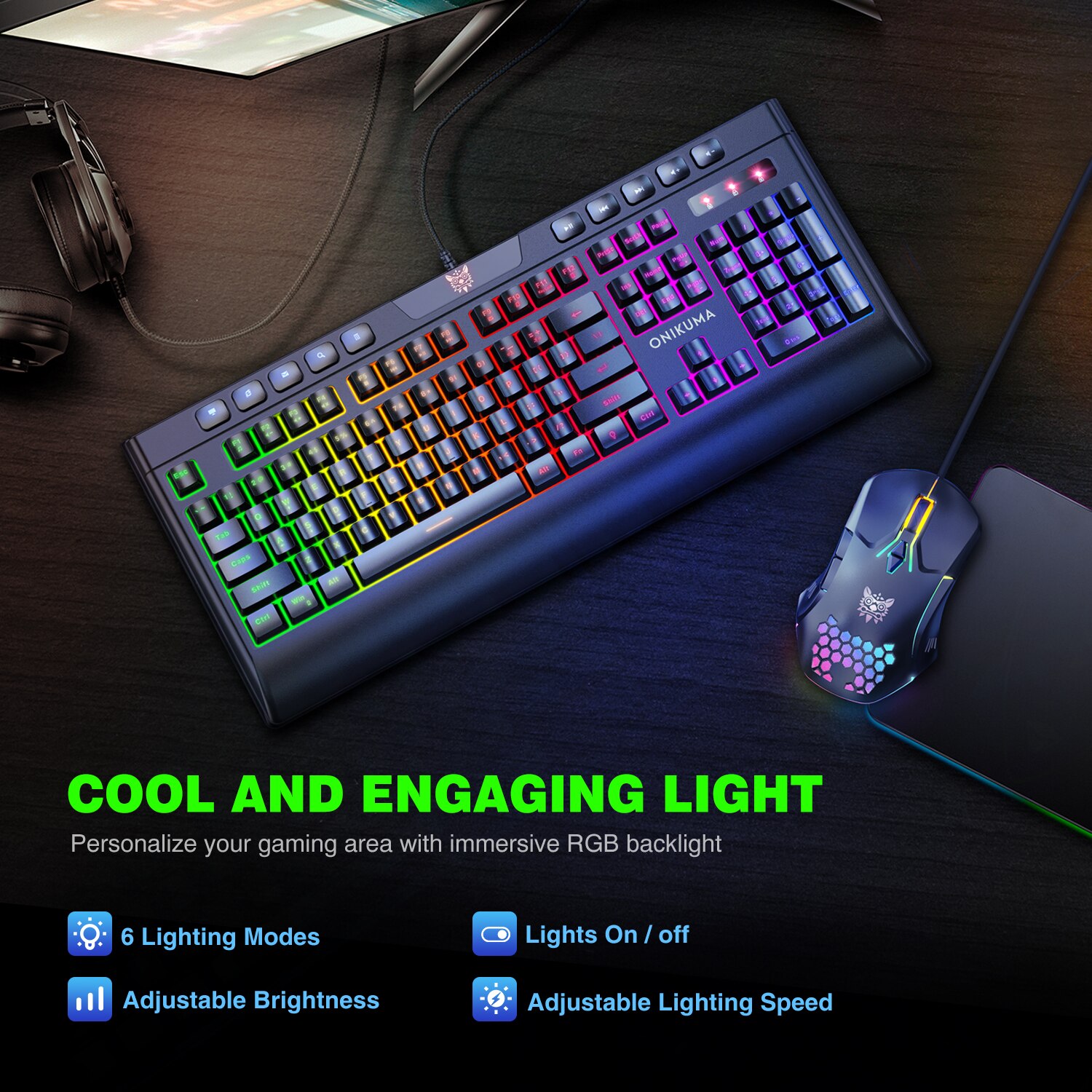 ONIKUMA Gaming keyboard Wired Gaming Mouse Kit 104 Keycaps With RGB Backlight keyboard Gamer Ergonomic Mouse For PC Laptop