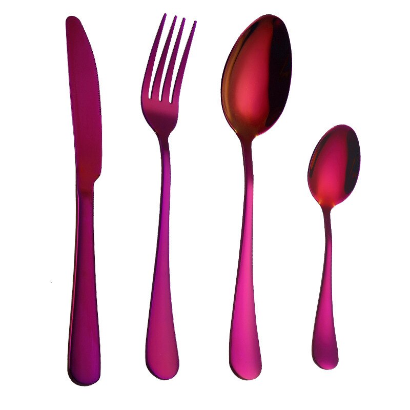Black Gold Cutlery Set 18/10 Stainless Steel Fork Spoon Knife Set Mirror Tableware Set Portable Kitchen Spoon Silverware Set: red