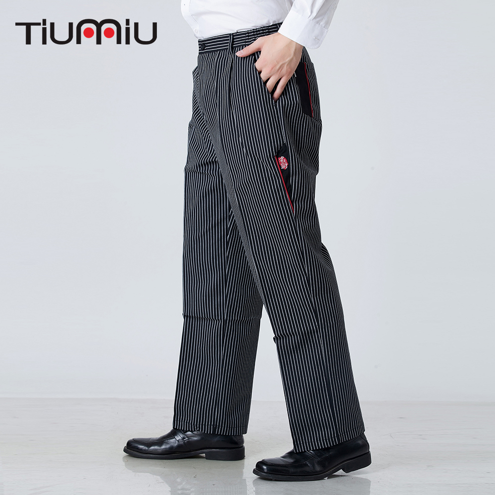 Stripe Men Restaurant Kitchen Food Service Bakery Coffee Shop Work Wear Pants Chef Waiter Cooker Trousers Chef Uniform