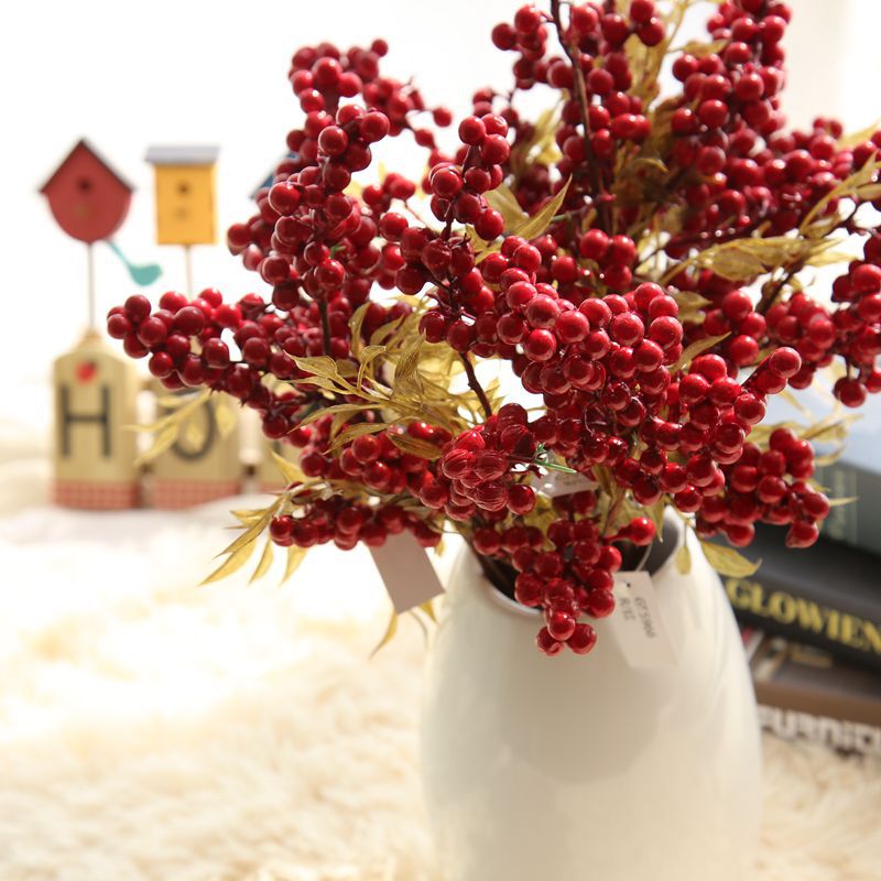 Kunstmatige Nooit Vervagen Rood Berry Bonen Bloemen Bruidsboeket Kerst Home Decor Plant Bessen 1 Bos Bloem Bean