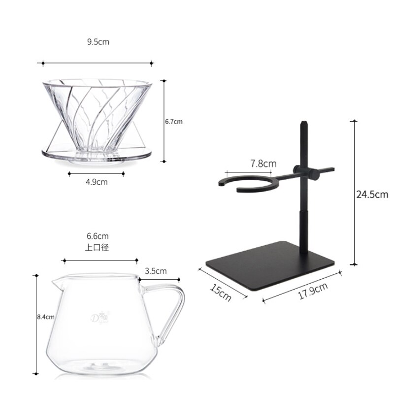 Hand Brewed Coffee Filter Set with V60 Glass Coffee Pot Hand Brewing Pots Coffee Pour Over Coffee Kettle Pot Dripper Stand Cup