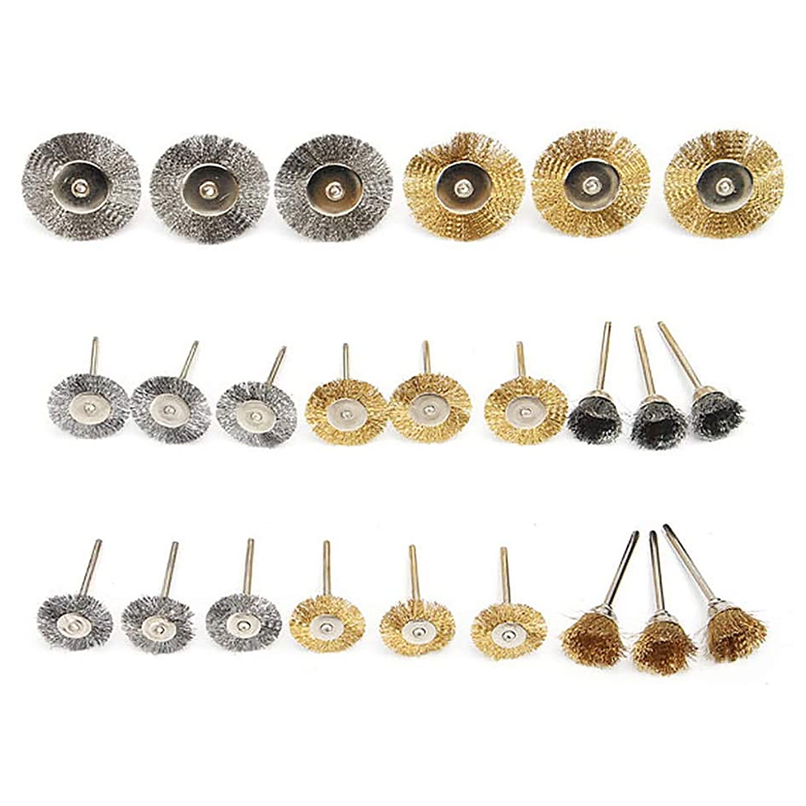 24pcs Brass Brushes Set Drill Tools Burr Abrasive Head Mini Wire Steel Suitable For Metal Surface Cleaning Cup Wheels: Default Title